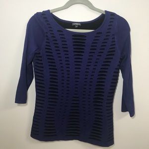 EXPRESS BLUE AND BLACK RIPPED LONG SLEEVE TOP